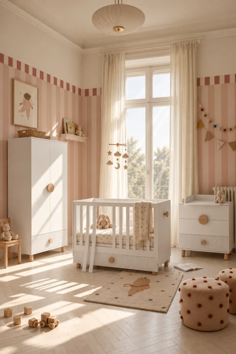 Babyzimmer Set 3-teilig mit Babybett 120x60 cm – Bebella Weiss
