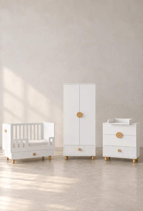 Babyzimmer Set 3-teilig mit Babybett 120x60 cm – Bebella Weiss
