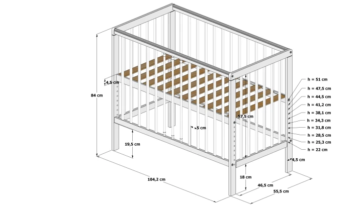 Babybett & Beistellbett BeNino 100x50 cm, 10-fach höhenverstellbar – Salbeigrün