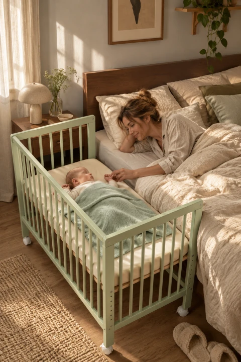 Babybett & Beistellbett BeNino 100x50 cm, 10-fach höhenverstellbar – Salbeigrün