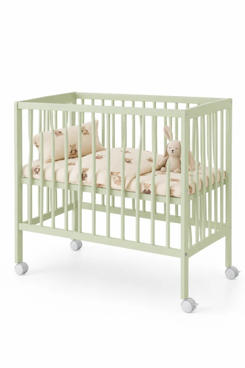 Babybett & Beistellbett BeNino 100x50 cm, 10-fach höhenverstellbar – Salbeigrün