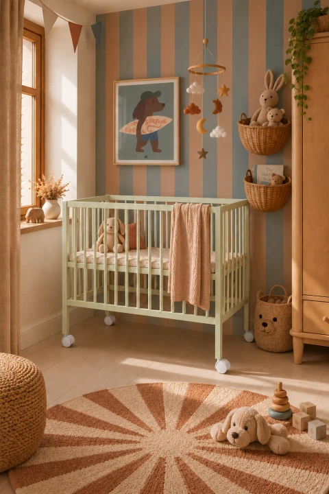 Babybett &amp; Beistellbett BeNino 100x50 cm, 10-fach höhenverstellbar – Salbeigrün