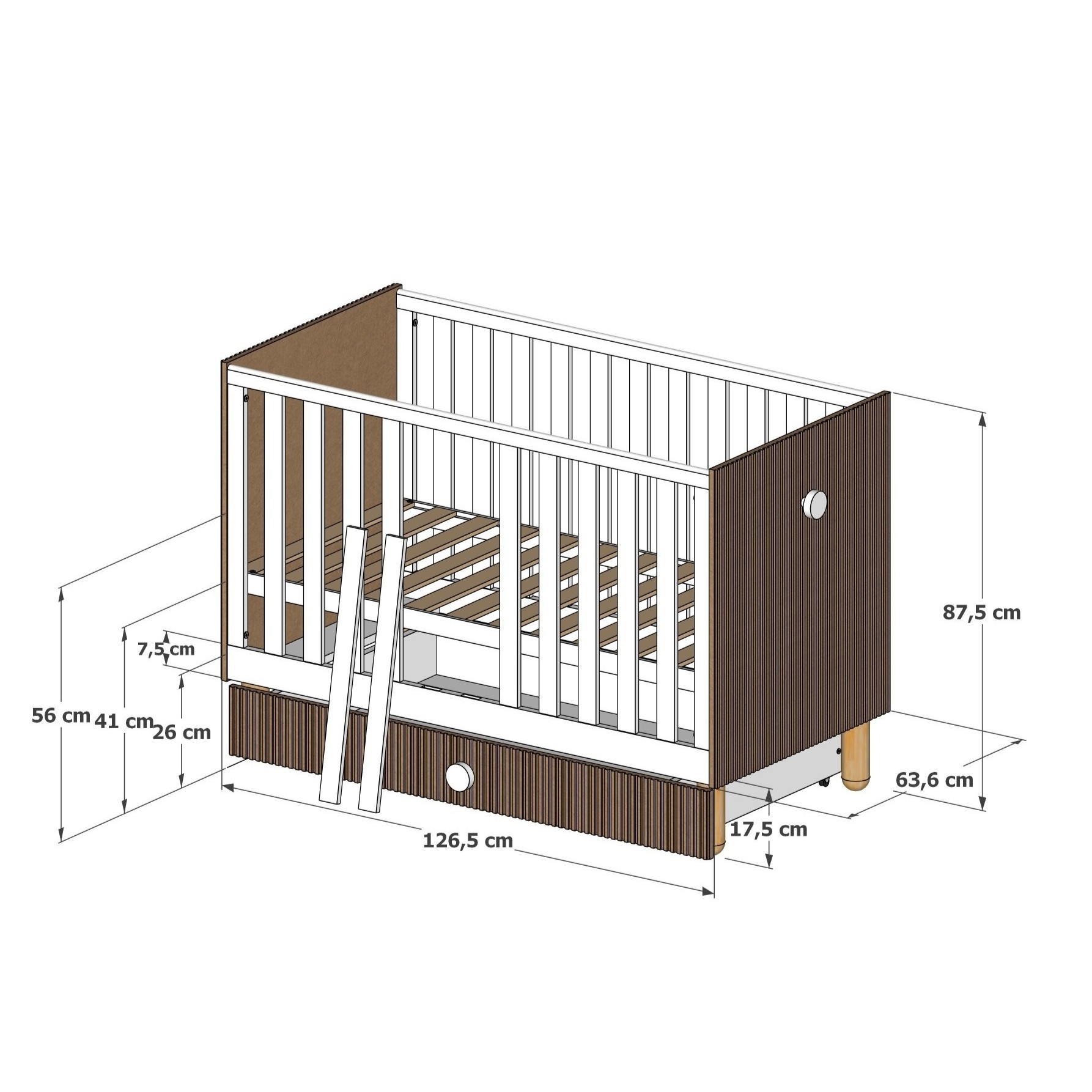 Babybett Kaschmir 120x60 mit höhenverstellbarem Lattenrost