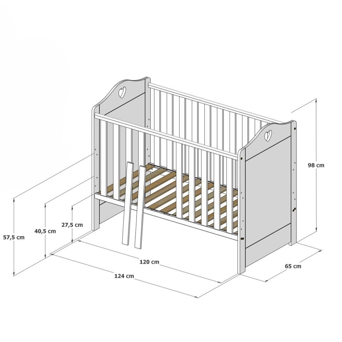 Babybett 2w1 Bello Weiß Maße Zeichnung