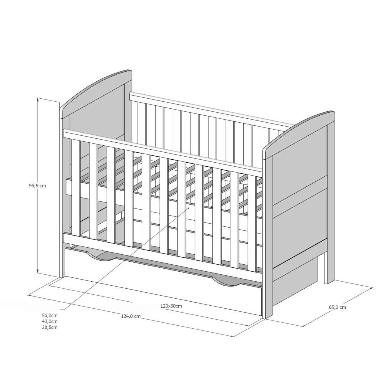 Bettschublade Stauraum Funktion Babybett Philip 140x70