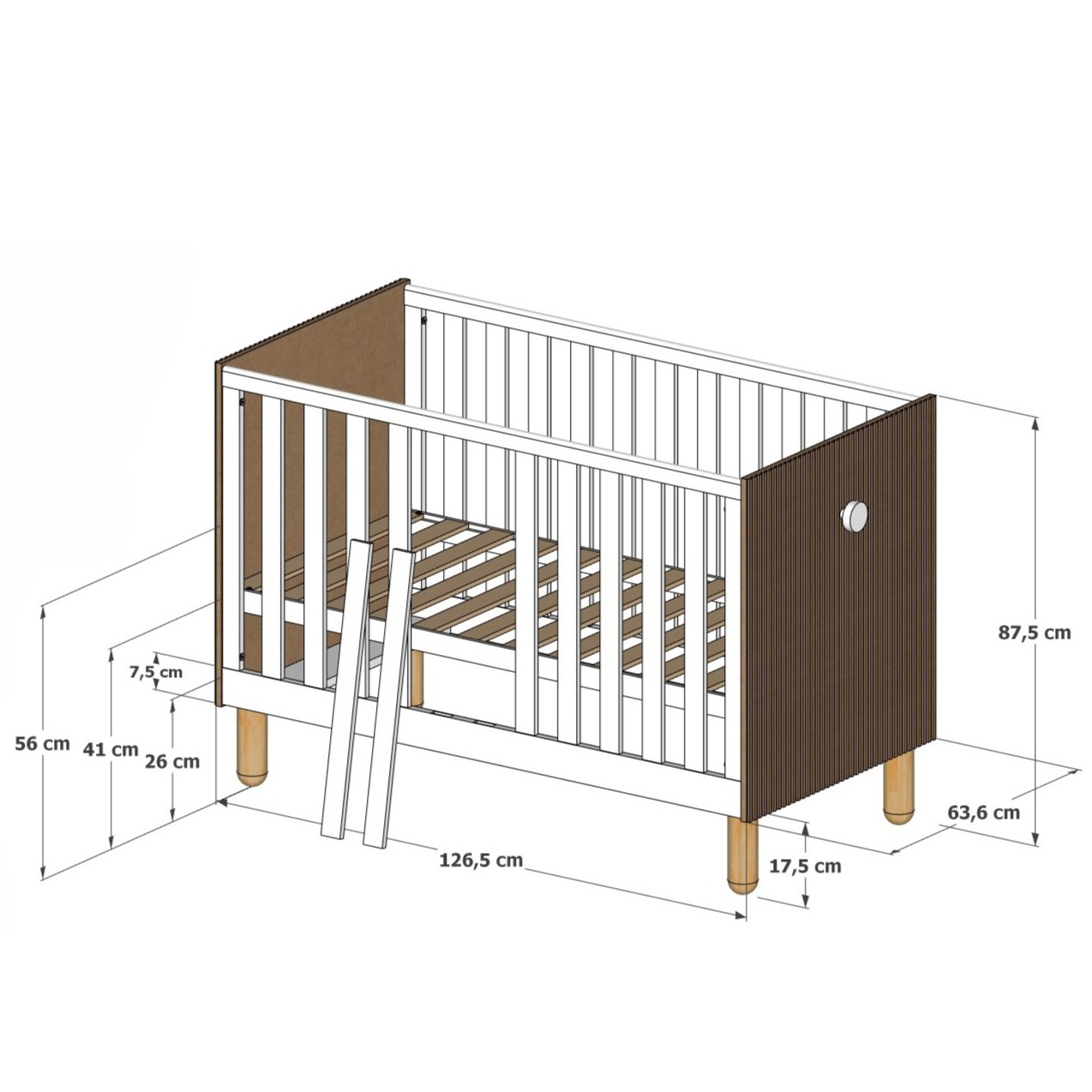Babella Babyzimmer Set Babybett Weiß Braun geriffelt Naturholz kindersicher