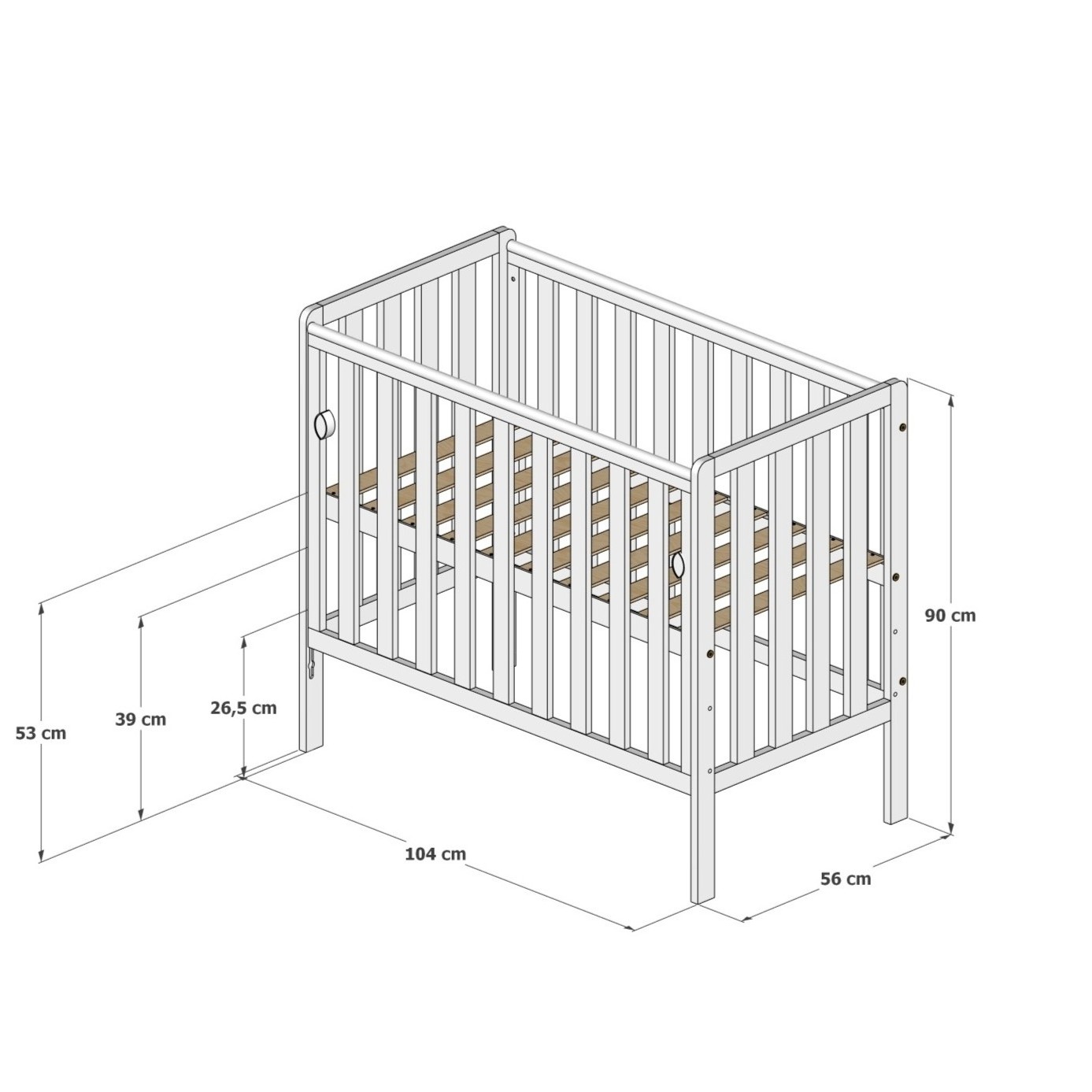 BeBino Mini Beistellbett Grün Oliv Mint Kiefernholz 104x56x90 cm absenkbare Seitenwand Rollen