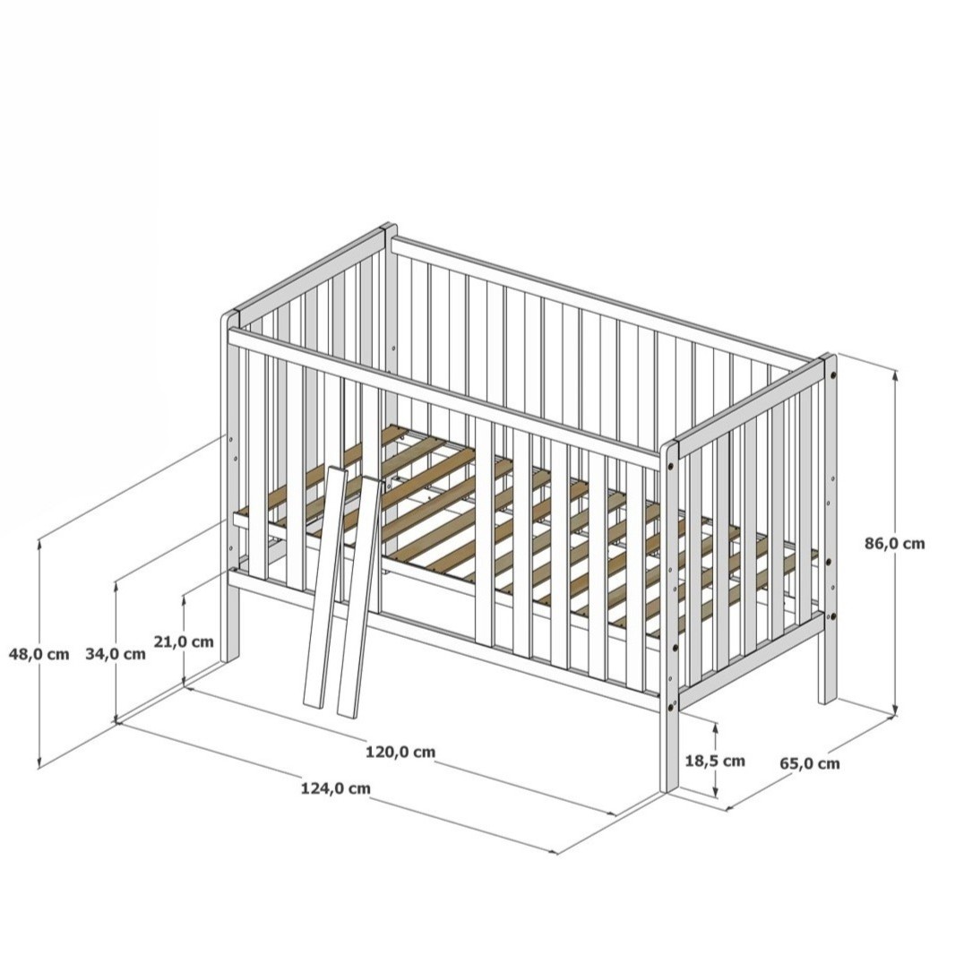 BeBino Move Babybett Mint Grün Kiefernholz 124x65x86 cm absenkbare Seitenwand Rollen 120x60 Liegefläche