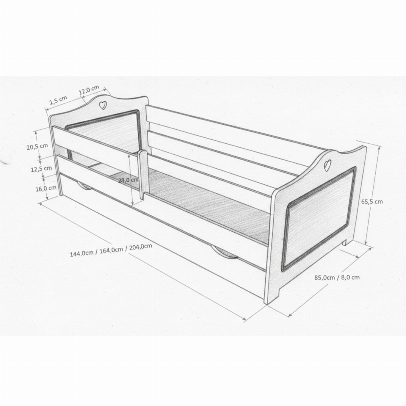 Kinderbett Bello Weiß 140x80 oder 160x80 cm Schublade Schutzbarriere Lattenrost Matratze EN 716-1 MDF Kiefernholz