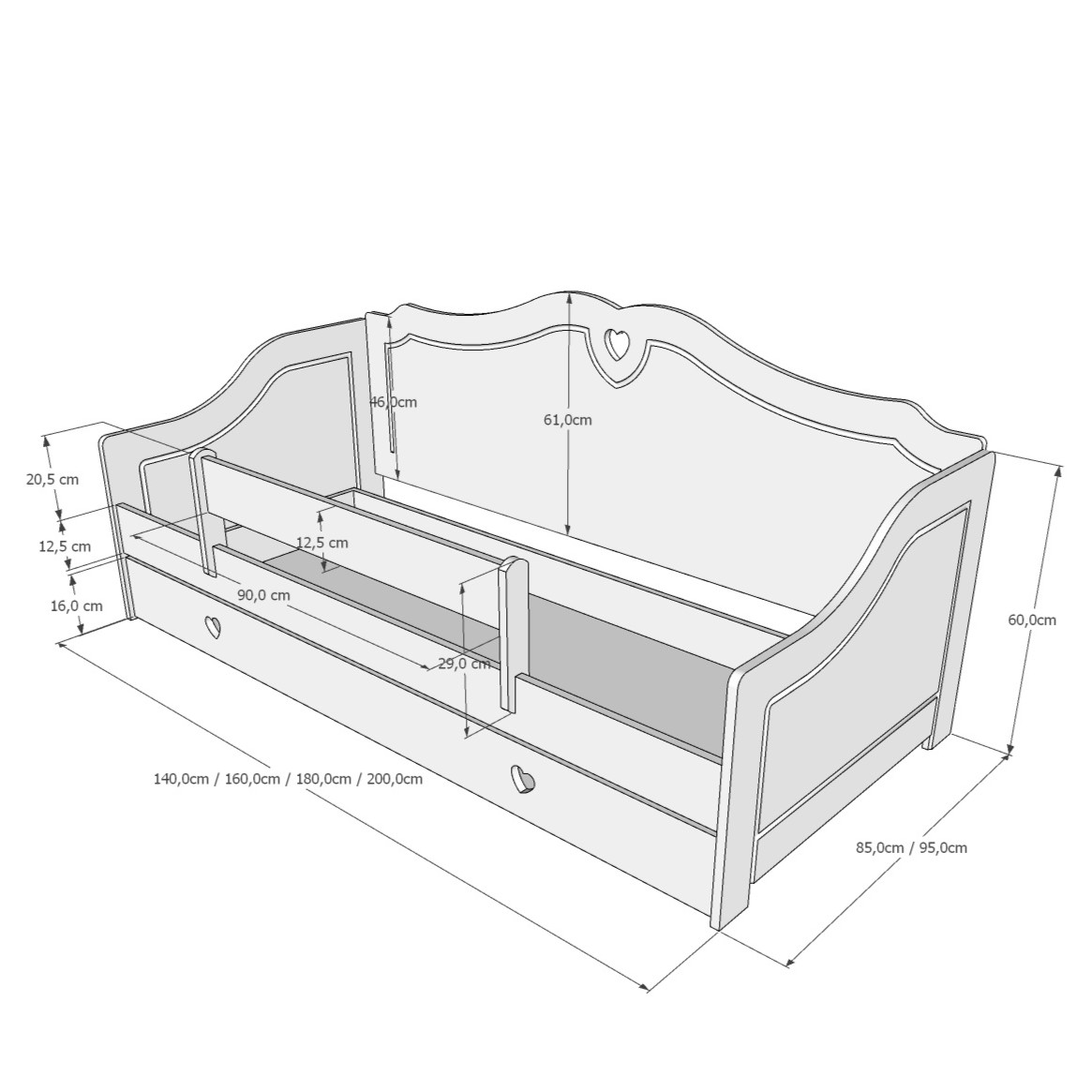 Kinderbett Bello Weiß 4 Größen 140 160 180 200 cm Schublade verschiebbarer Schutzbarriere Lattenrost Matratze MDF Kiefernholz
