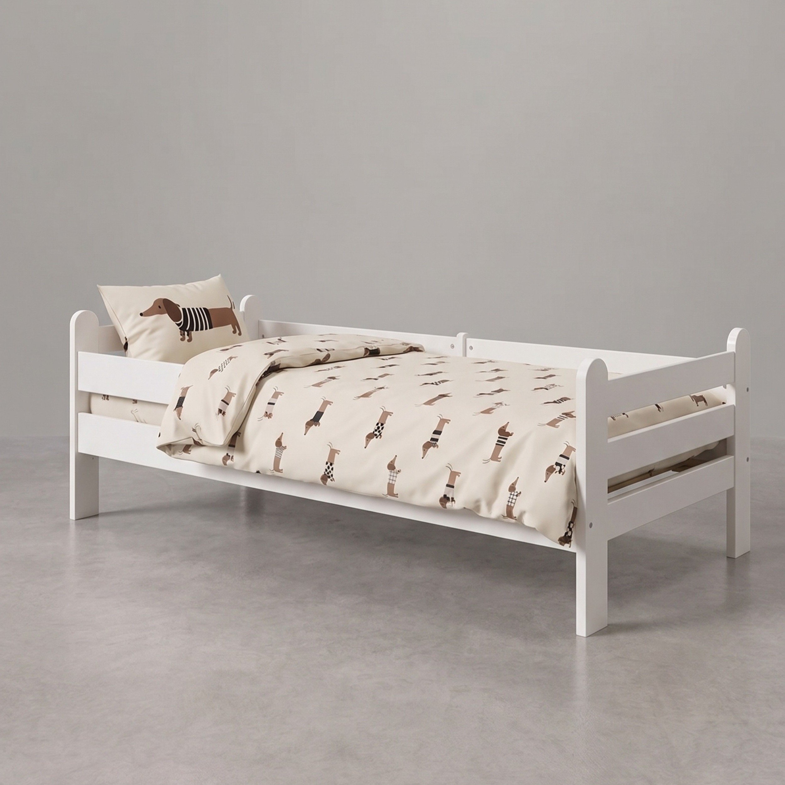 Kinderbett Buddy Weiß matt 200x90 cm ohne Schublade Rausfallschutz beidseitig nutzbar Lattenrost