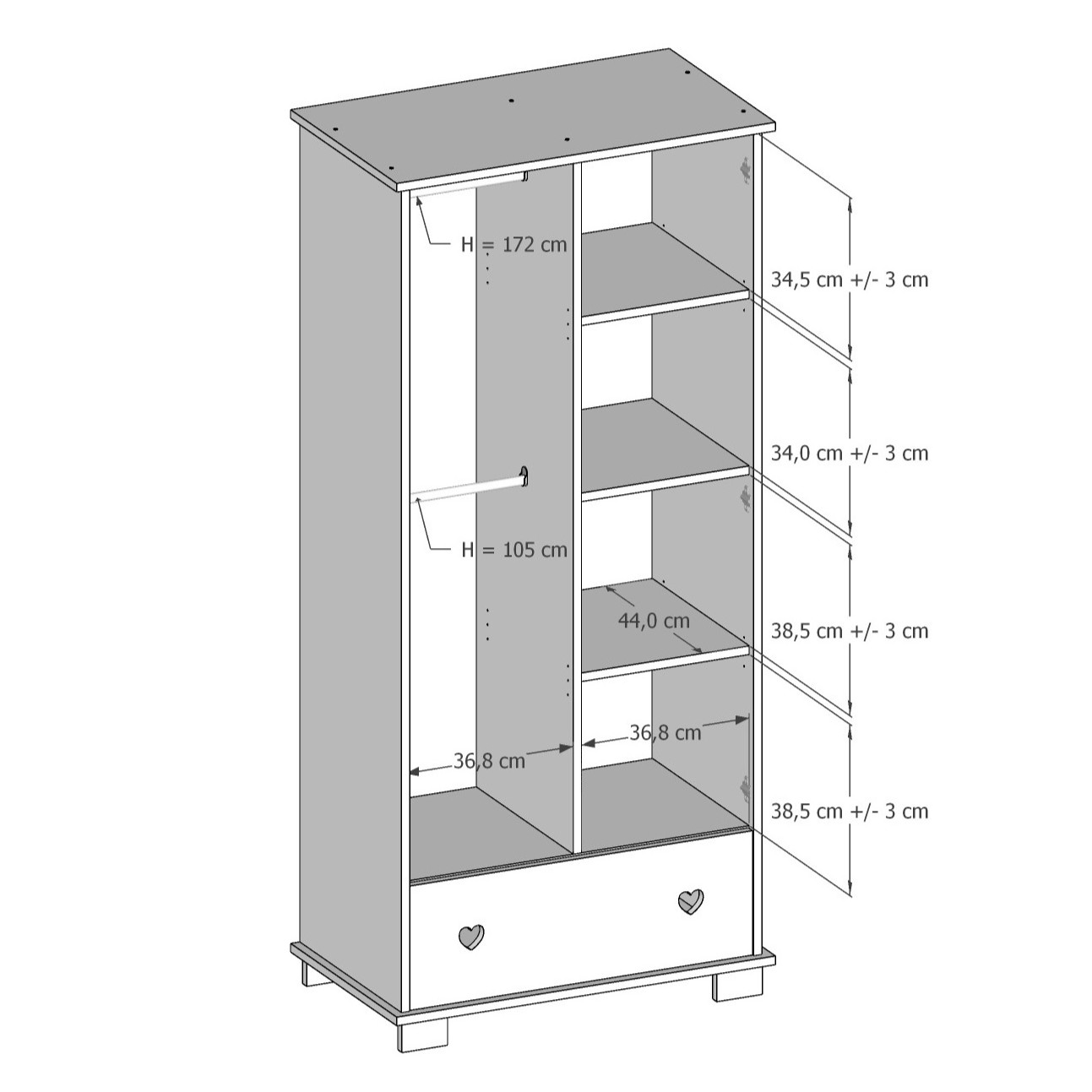 Innenaufteilung Kleiderschrank Bello Fächer Kleiderstange Maße