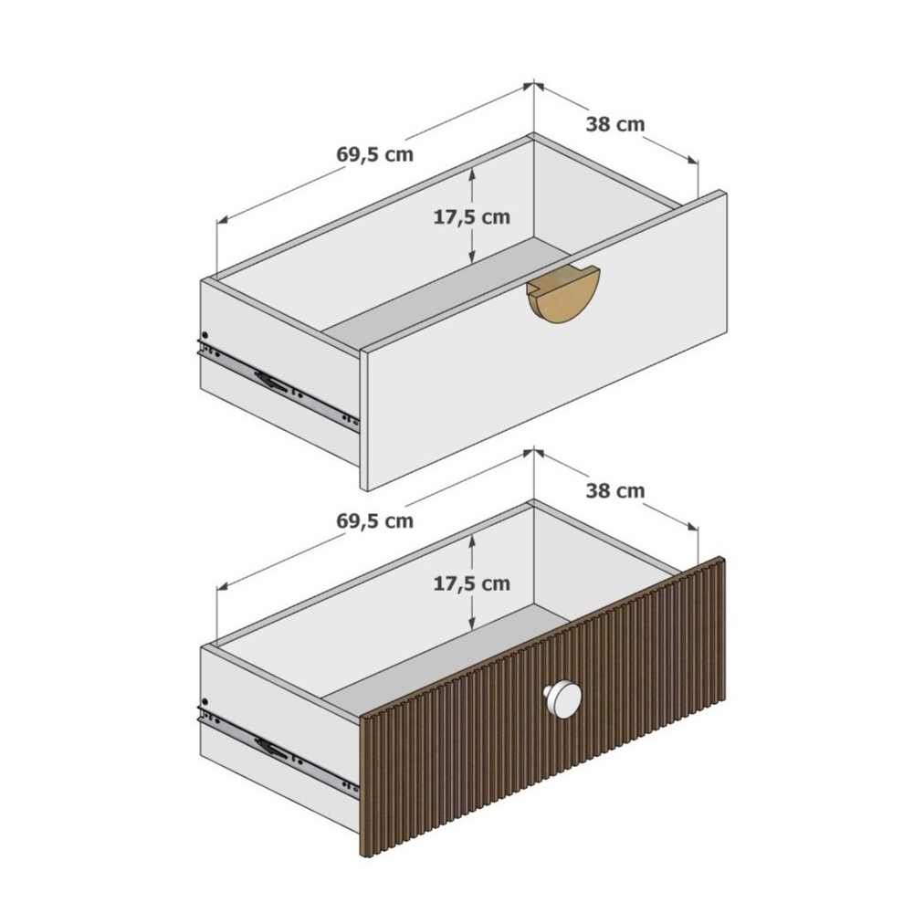 Babella Wickelkommode Kaschmir Schubladen Maße – beide 69,5x38x17,5 cm Holzgriff und Knopfgriff