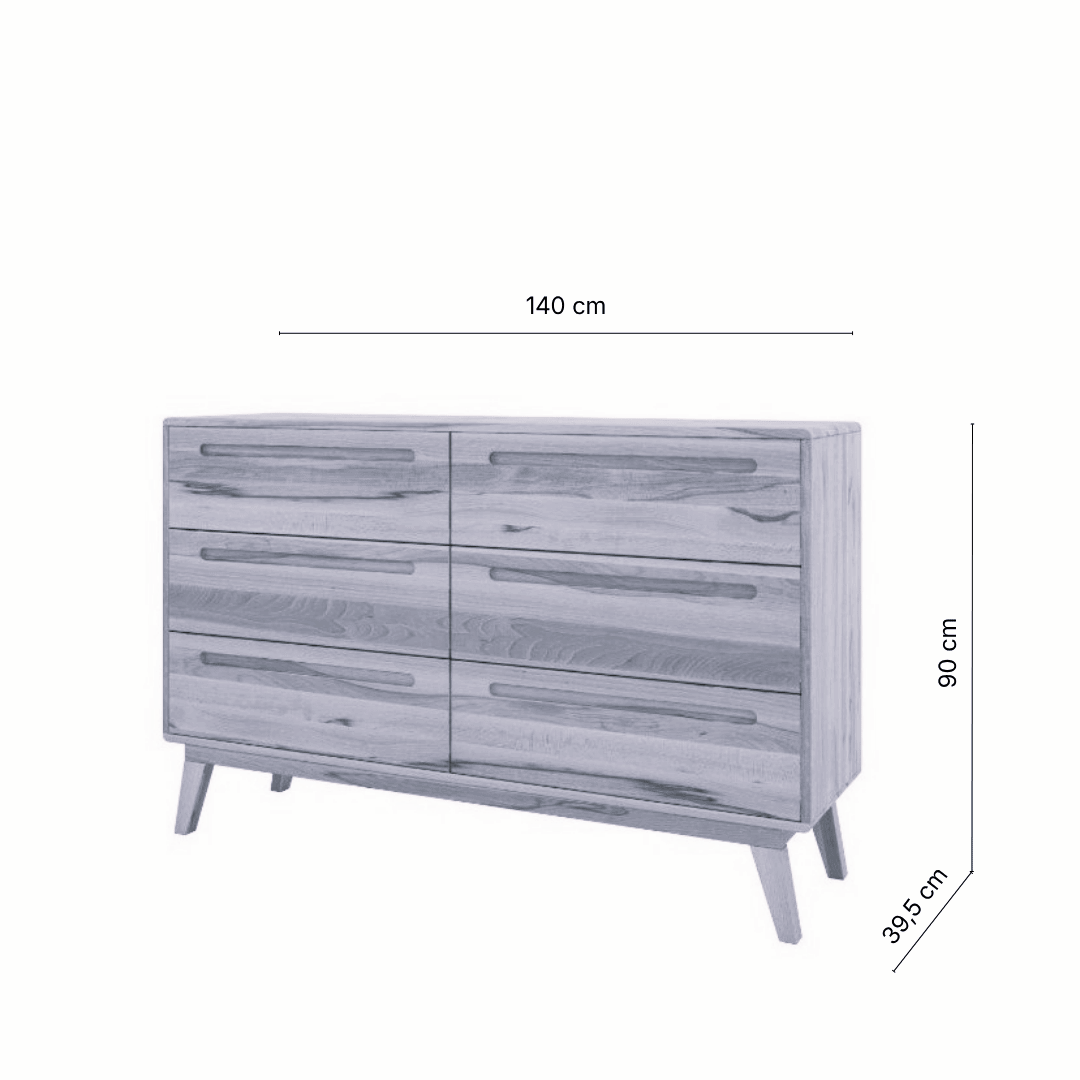 Kommode Séraphine Massivholz Buche Natur 6 Schubladen BLUM Soft-Close – Schlafzimmer Kommode