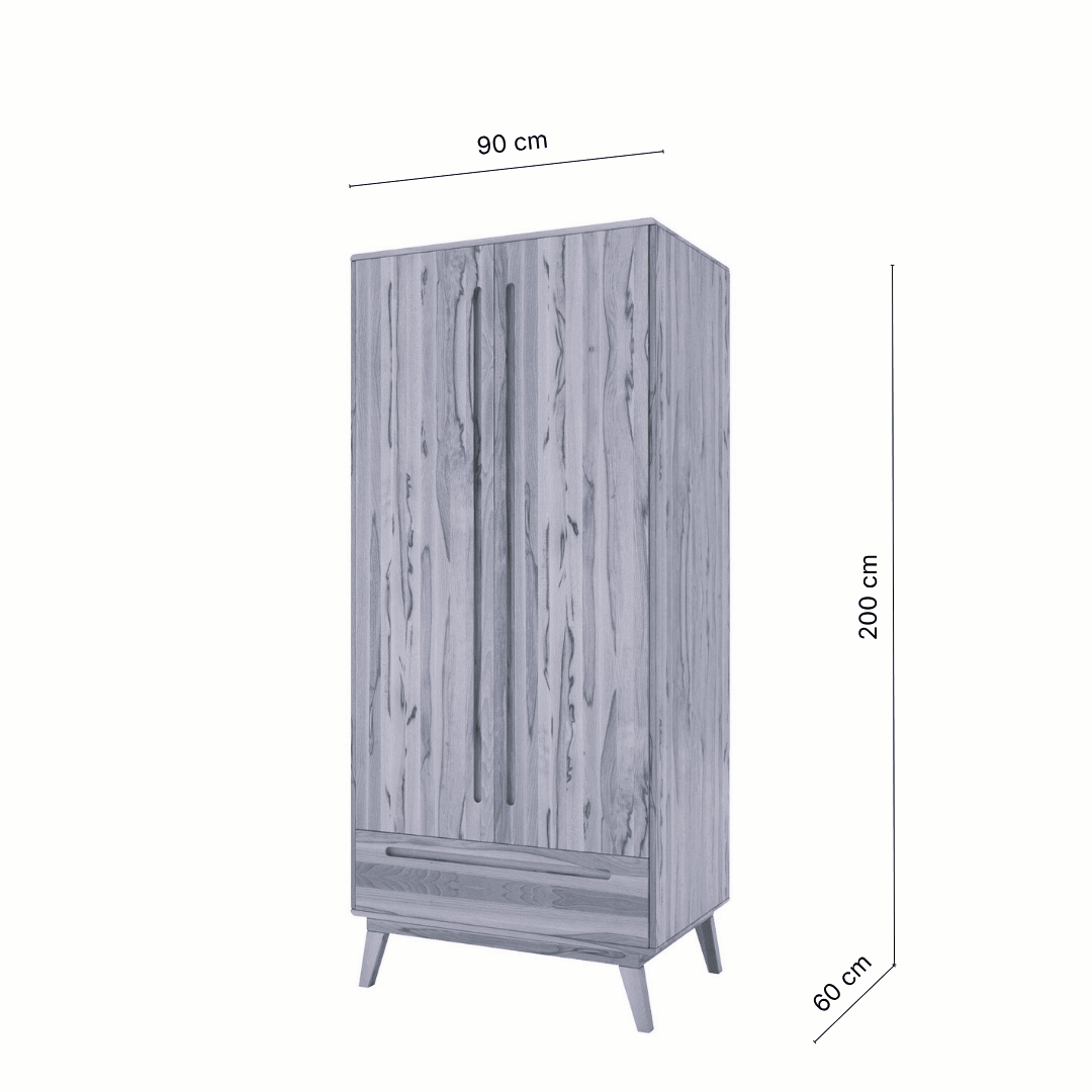 Kleiderschrank Séraphine Massivholz Buche Amerikanischer Nussbaum 90x60x200 cm – komplett Vollholz ohne MDF