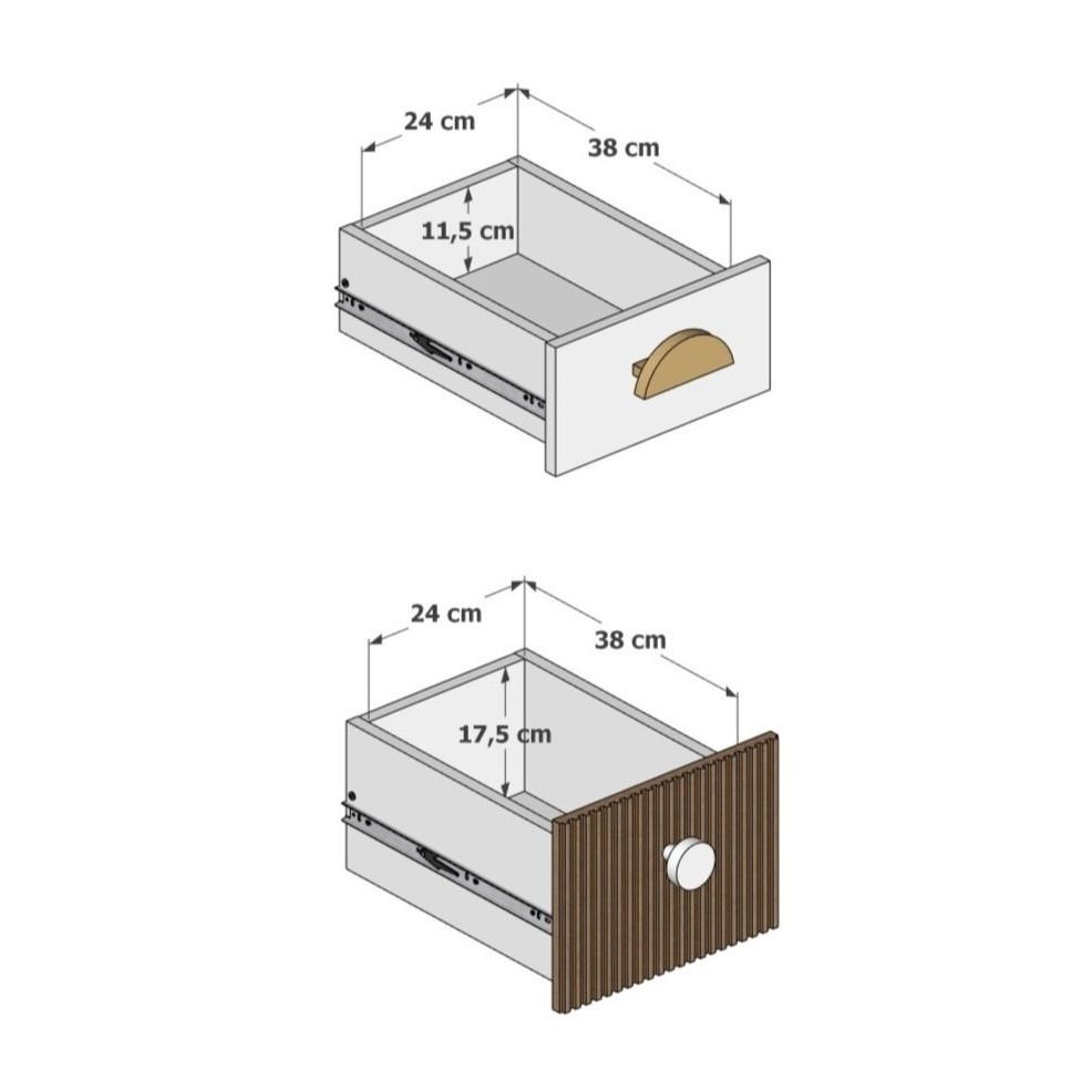 Babella Schreibtisch Kaschmir Schubladen Maße – oben 38x24x11,5 cm unten 38x24x17,5 cm Naturholzgriff