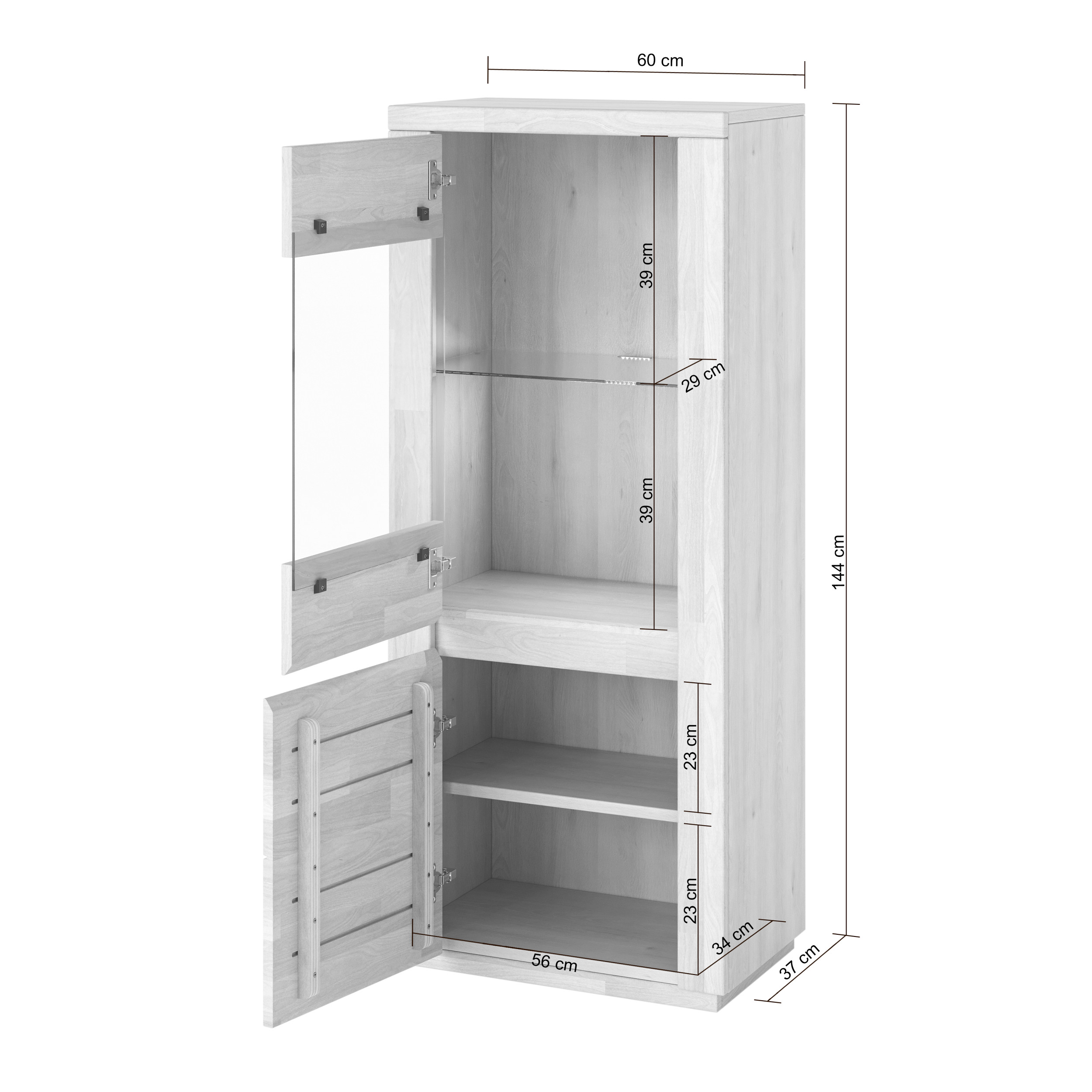 Vitrine Vito Eiche Massivholz Maße Zeichnung